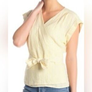 Frame Linen Yellow Stripe Wrap Blouse sz S